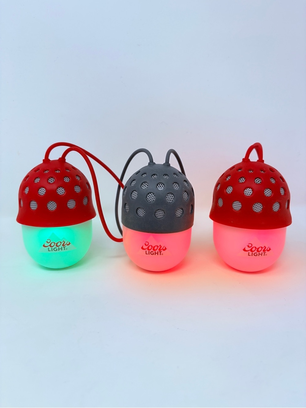 3 X COORS LIGHT BLUE TOOTH LED SPEAKER WITH CHARGER, GRAY & WHITE, MANUAL,